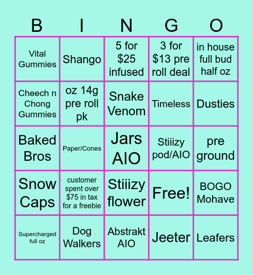 12/3 deals Bingo Card