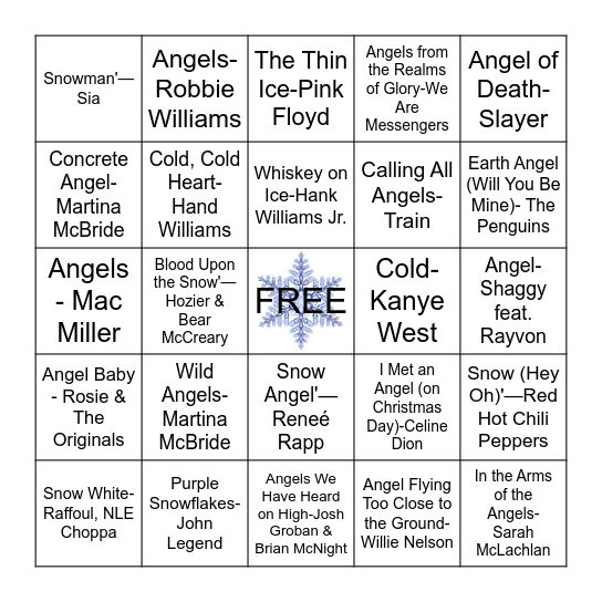 Snow Angels Bingo Card