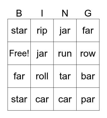 -ar Bingo Card