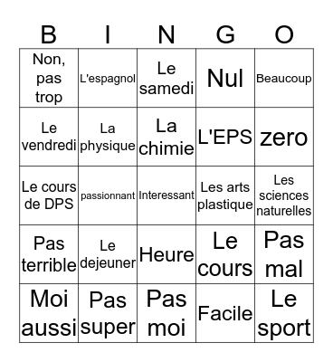 Vive L'ecole! Bingo Card