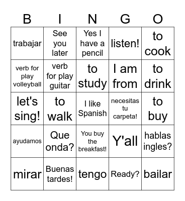 Verbos -AR Bingo Card