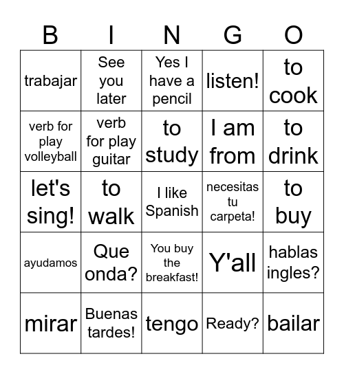 Verbos -AR Bingo Card