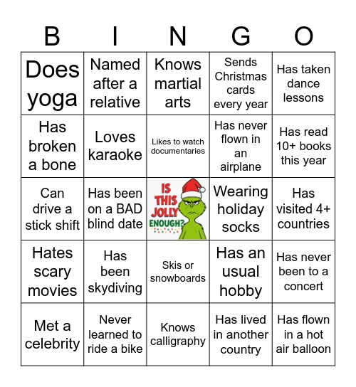 Get to know you better Bingo Card