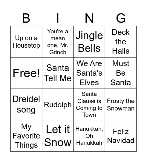 Musical Bingo Card