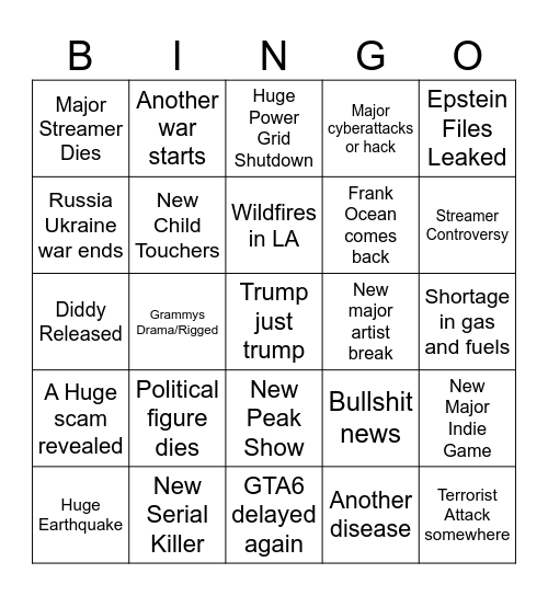 2026 Bingo Card Bingo Card