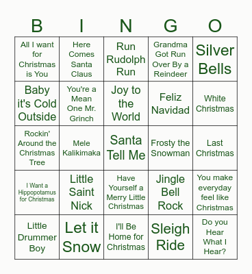 Christmas Song Bingo Card