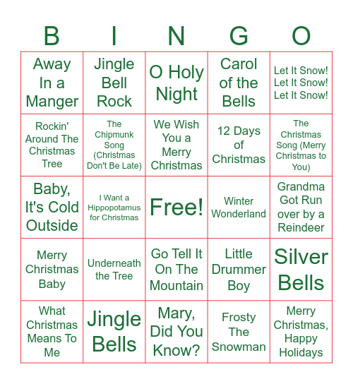 Christmas Music Bingo Card