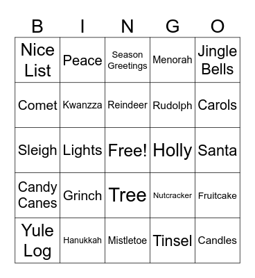 Holiday Bingo Card