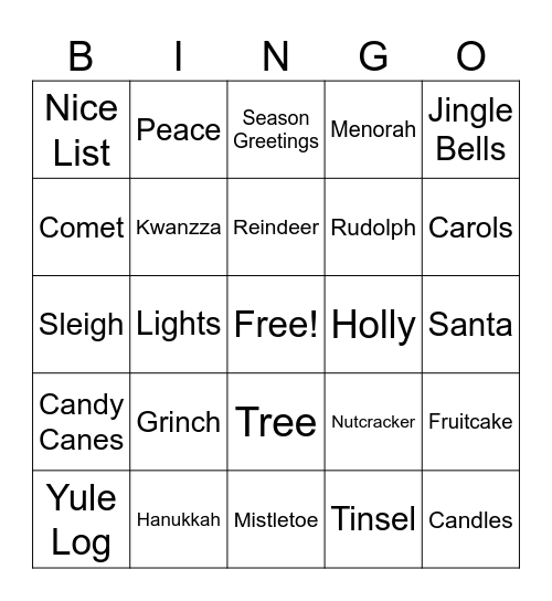 Holiday Bingo Card