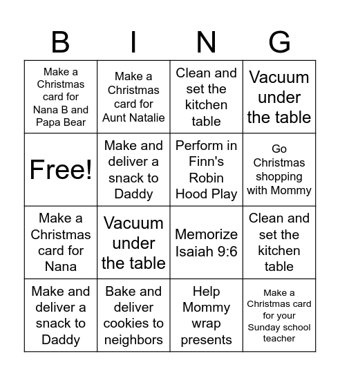 Rosie's Bingo Board Bingo Card