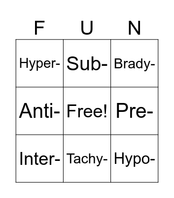 Prefix FUN Bingo Card