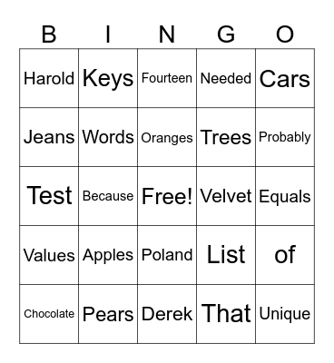 Untitled Bingo Card