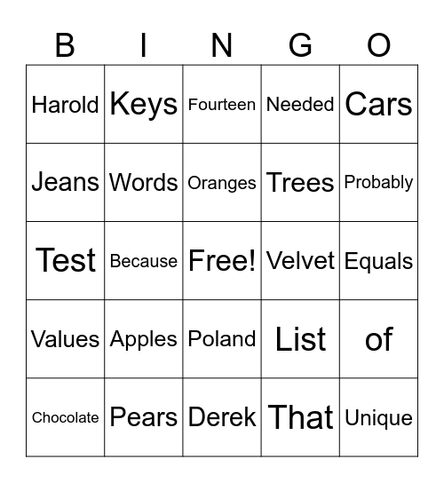 Untitled Bingo Card