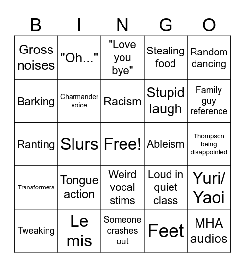 jelp Bingo Card