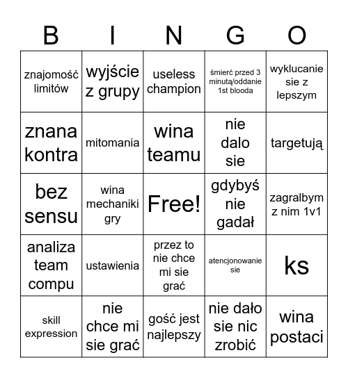 pan poziomka Bingo Card