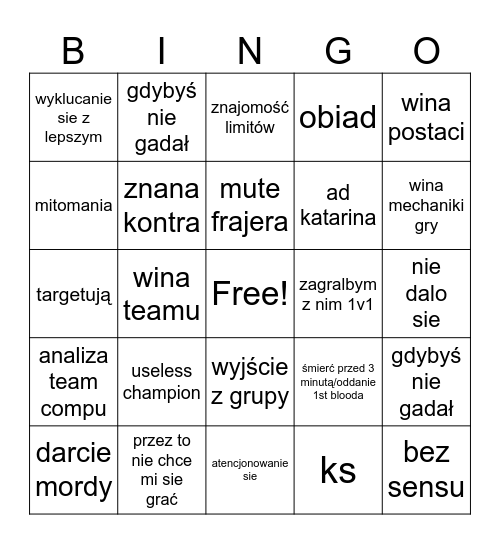 pan poziomka Bingo Card