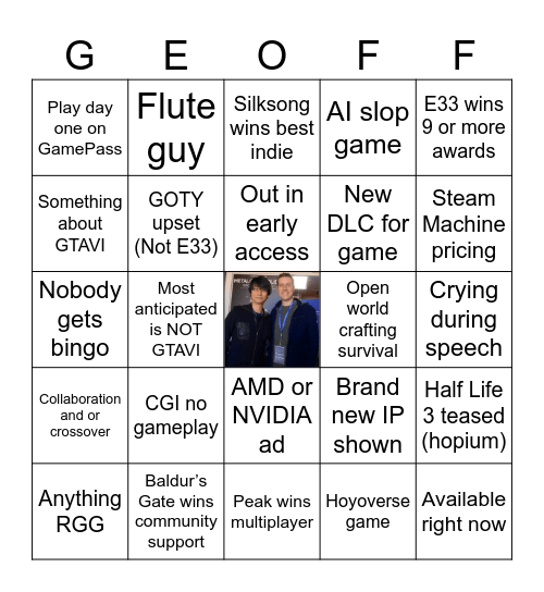Game Awards 2025 Bingo Card