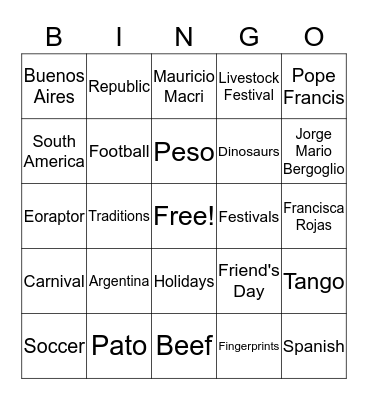 Argentina Bingo Card