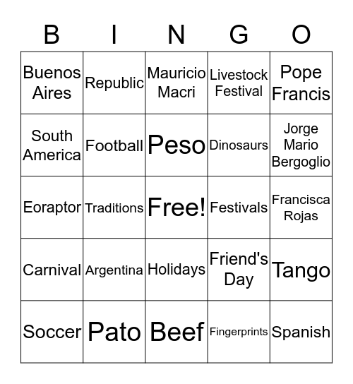Argentina Bingo Card