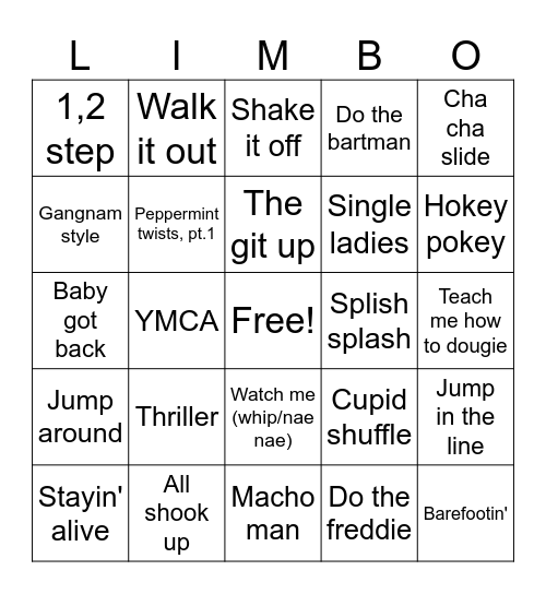 Joe Knows Dance Crazes Bingo Card