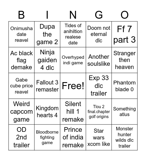 Untitled Bingo Card