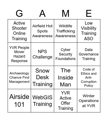 Learning Hub Bingo Card