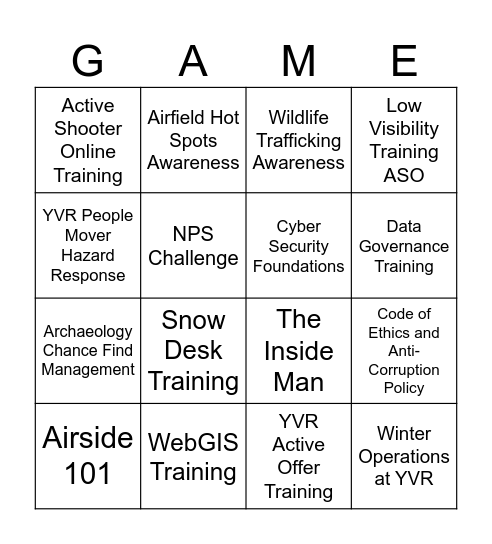 Learning Hub Bingo Card