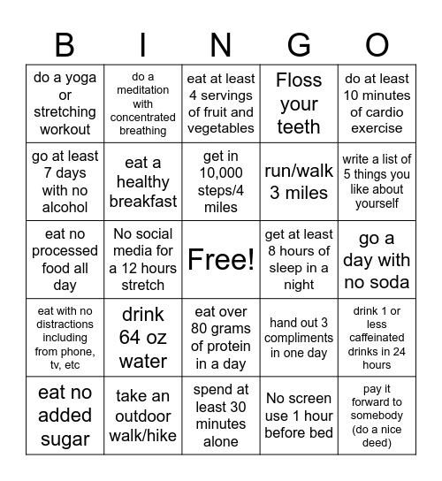 Wellness Bingo Card