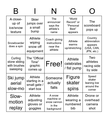 Winter Olympic Bingo Card