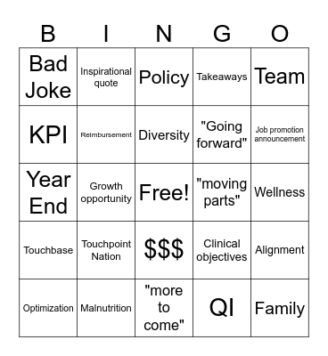 Clinical All Call Bingo Card
