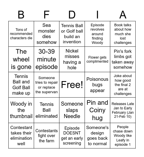 BFDIA 24 Bingo Card
