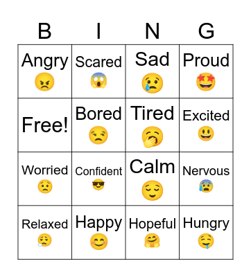 Feelings and emotions. Bingo Card