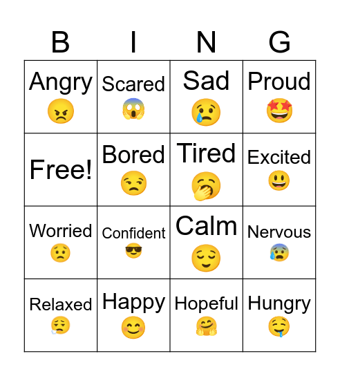 Feelings and emotions. Bingo Card