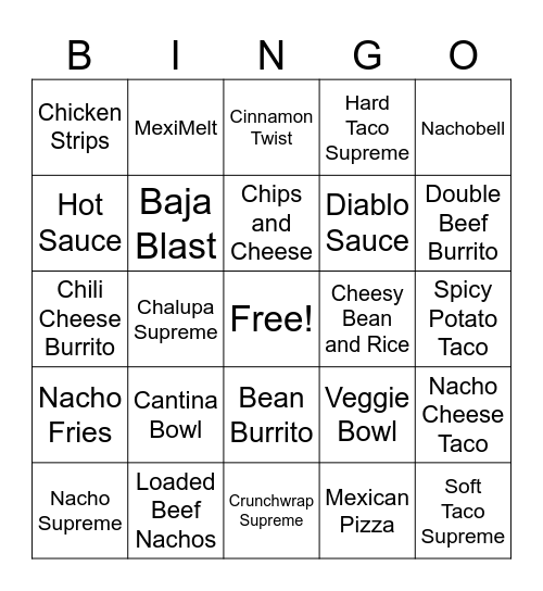 Taco Bell Christmas 2025 Bingo Card