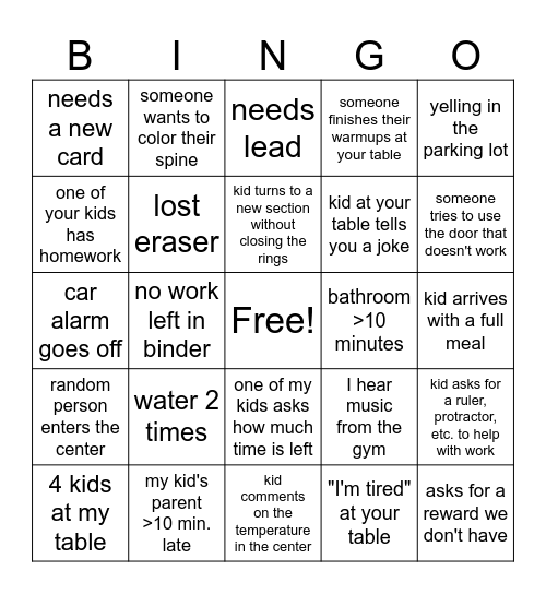 Mathnasium Bingo Card