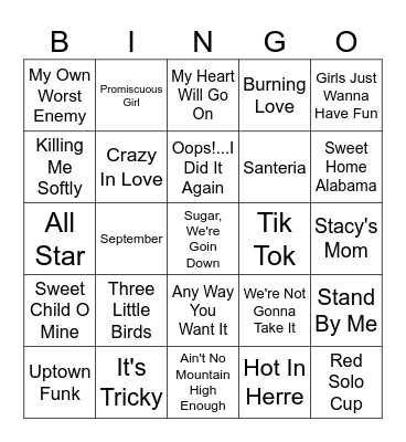Sing-Along Songs Bingo #2 Bingo Card
