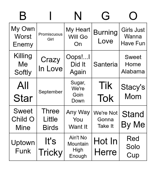 Sing-Along Songs Bingo #2 Bingo Card
