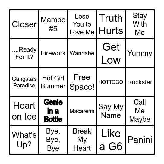 Music Bingo Card