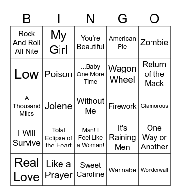 Sing-Along Songs Bingo #3 Bingo Card