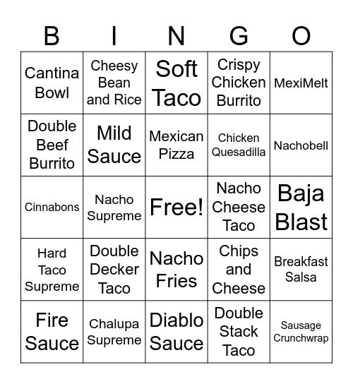 Taco Bell Christmas 2025 Bingo Card