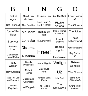 Bingo At The Movies Bingo Card