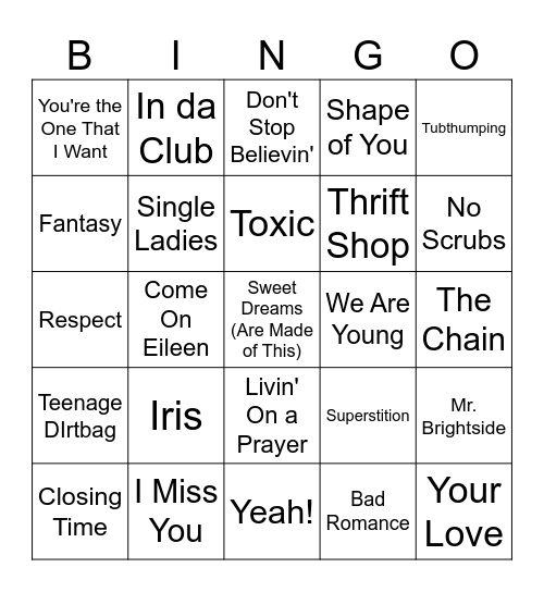 Sing-Along Songs Bingo #4 Bingo Card