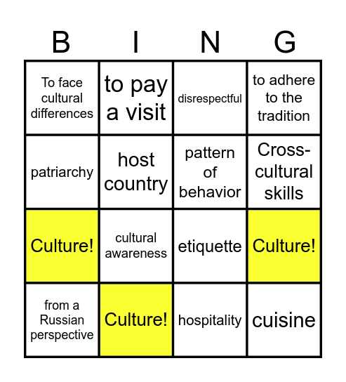 Culture Bingo Card