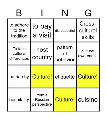 Culture Bingo Card