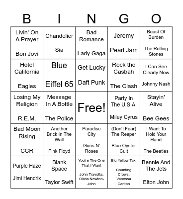 Misheard Lyrics Bingo Card