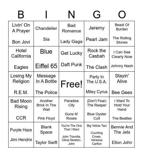 Misheard Lyrics Bingo Card