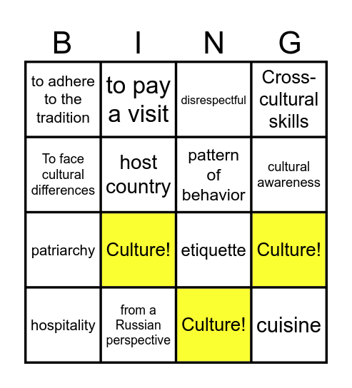 Culture Bingo Card