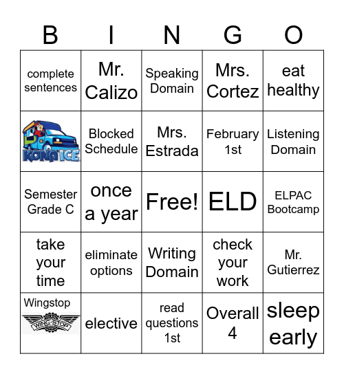 ELPAC Bingo Card