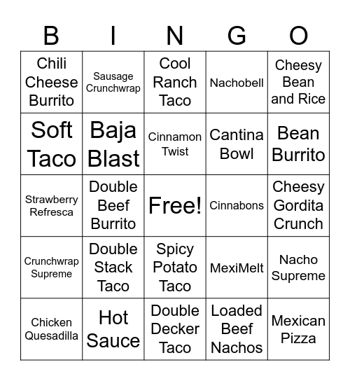 Taco Bell Christmas 2025 Bingo Card