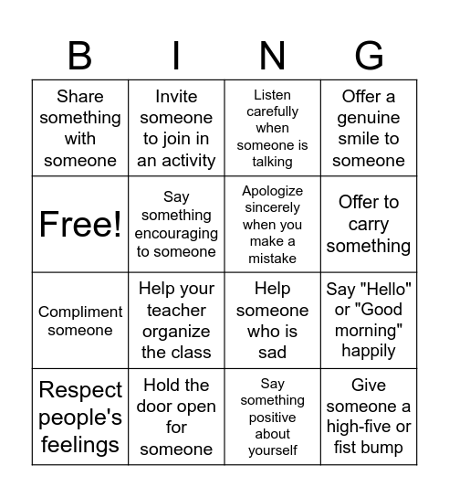 Compassion Bingo Card